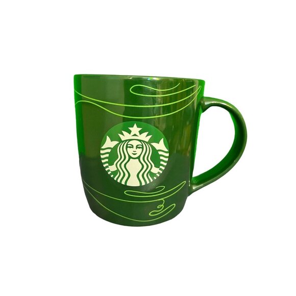 Starbucks 12 oz Ceramic Coffee Mug Green Swirls Winter Holiday 2020 - Picture 1 of 8